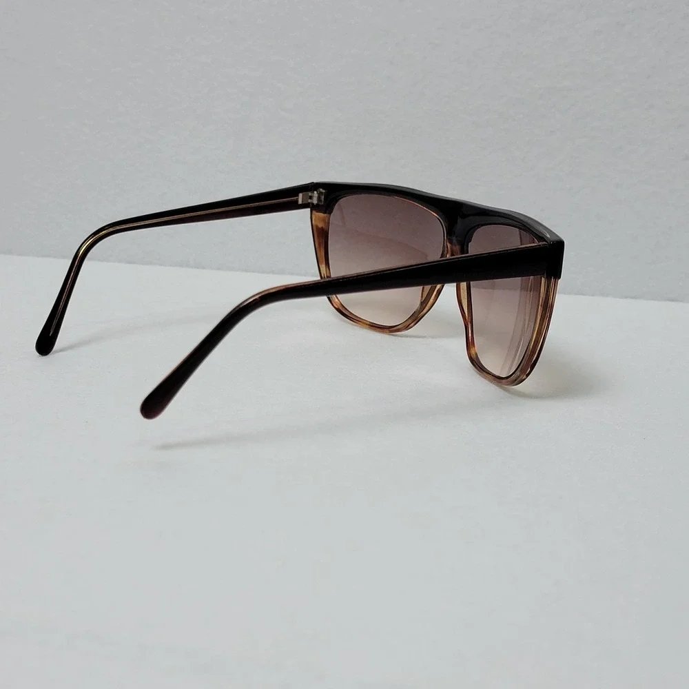 Vintage 1980s Oversized Sunglasses Black Flat Top Brow Tortoise Shell Taiwan ROC